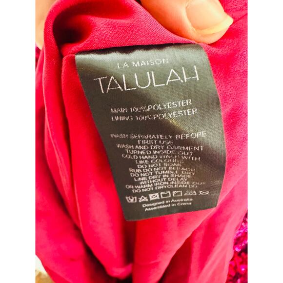 LA MAISON TALULAH Pink Sequins Long Sleeve V-Neck Sequin For Now Mini Dress L - Picture 10 of 16